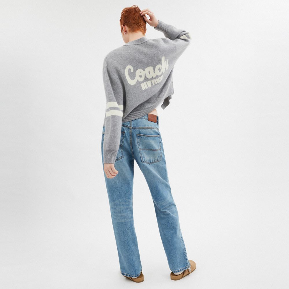 Coach Signature Script Cropped Cardigan Gray