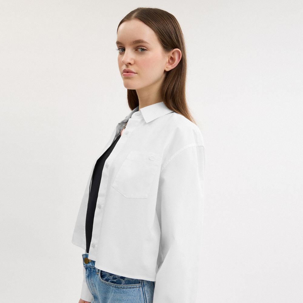 Coach Cropped Poplin Shirt In Organic Cotton White