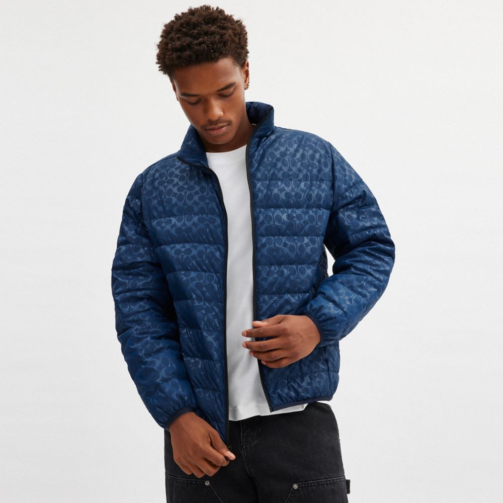 Coach Lightweight Down Jacket In Recycled Polyester Washed Navy