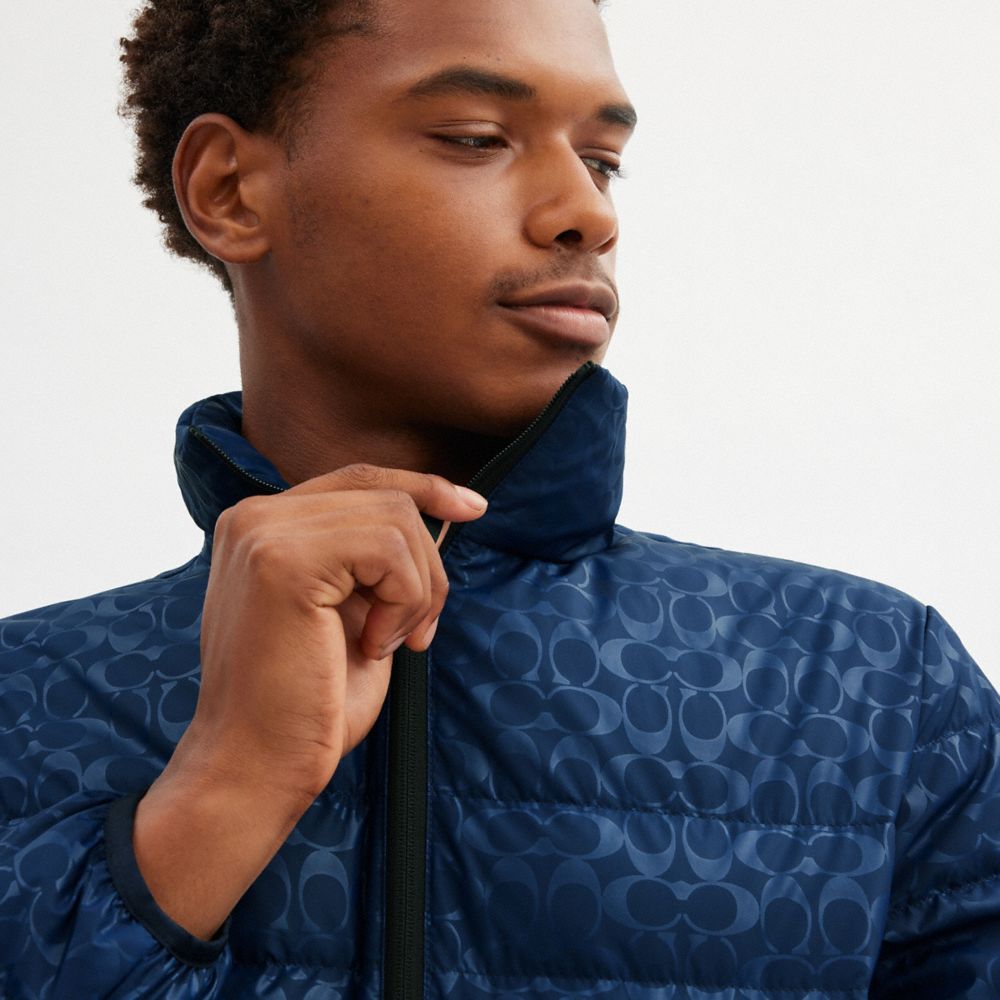 Coach Lightweight Down Jacket In Recycled Polyester Washed Navy