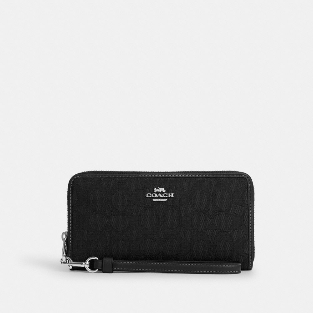 Coach Long Zip Around Wallet In Signature Jacquard Silver Black