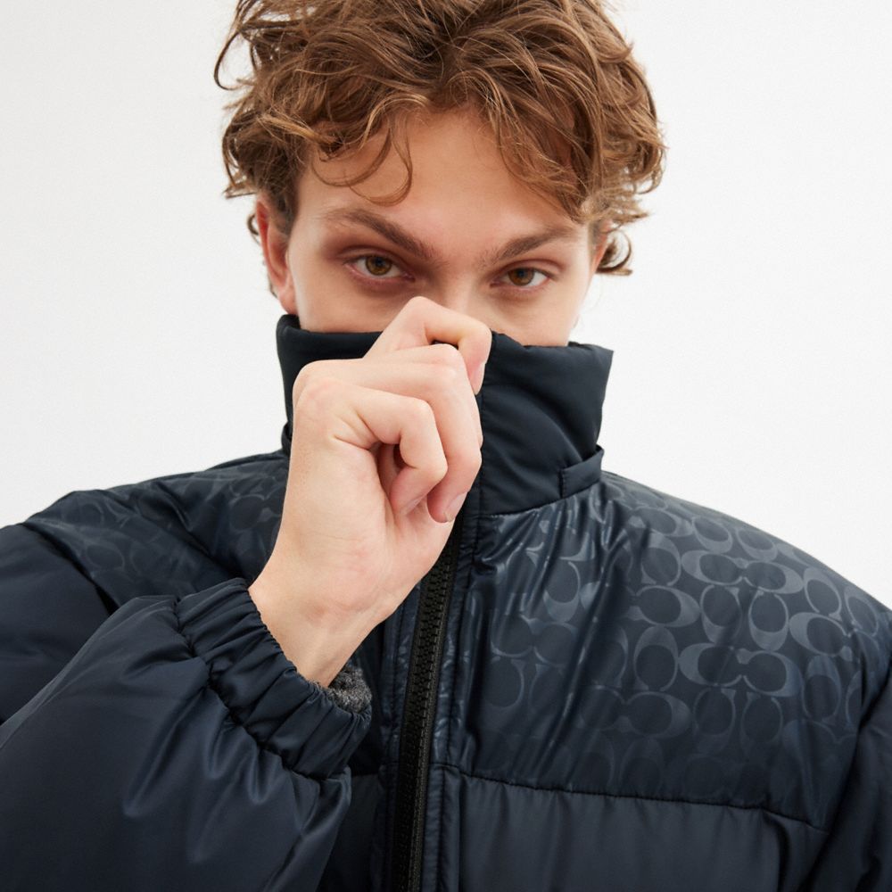 Coach Down Puffer Jacket In Recycled Polyester Navy Blue