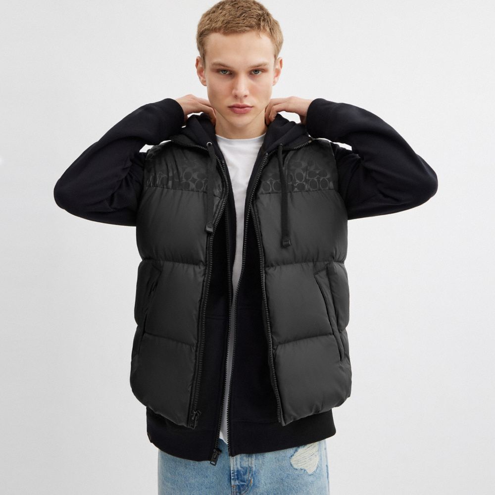 Coach Down Puffer Vest In Recycled Polyester Black