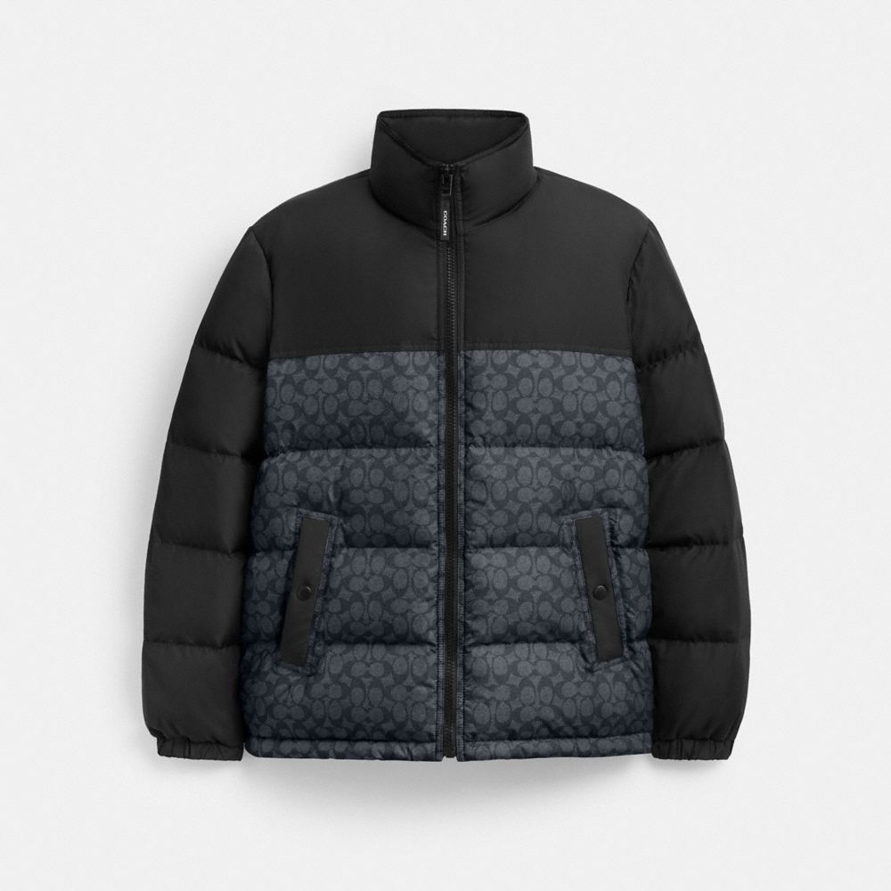 Coach Signature Down Jacket In Recycled Polyester Charcoal Signature