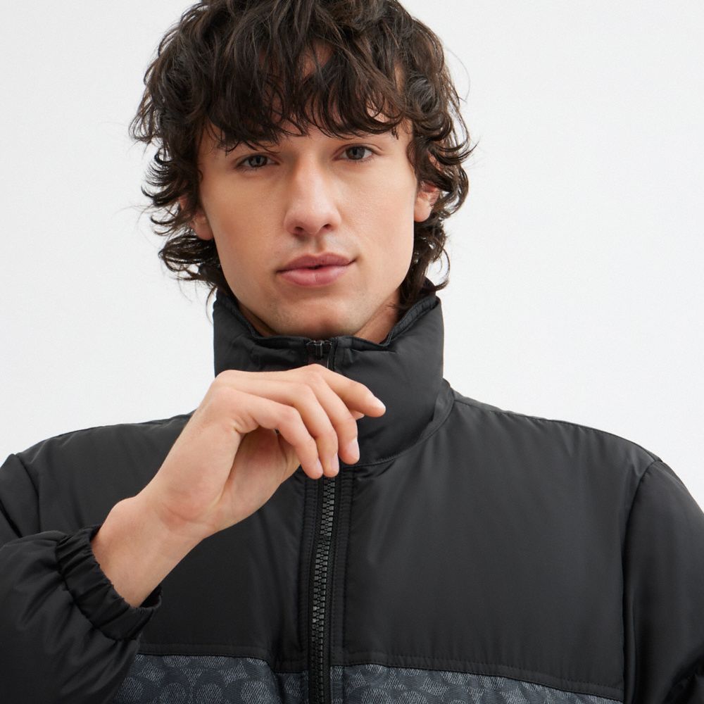 Coach Signature Down Jacket In Recycled Polyester Charcoal Signature