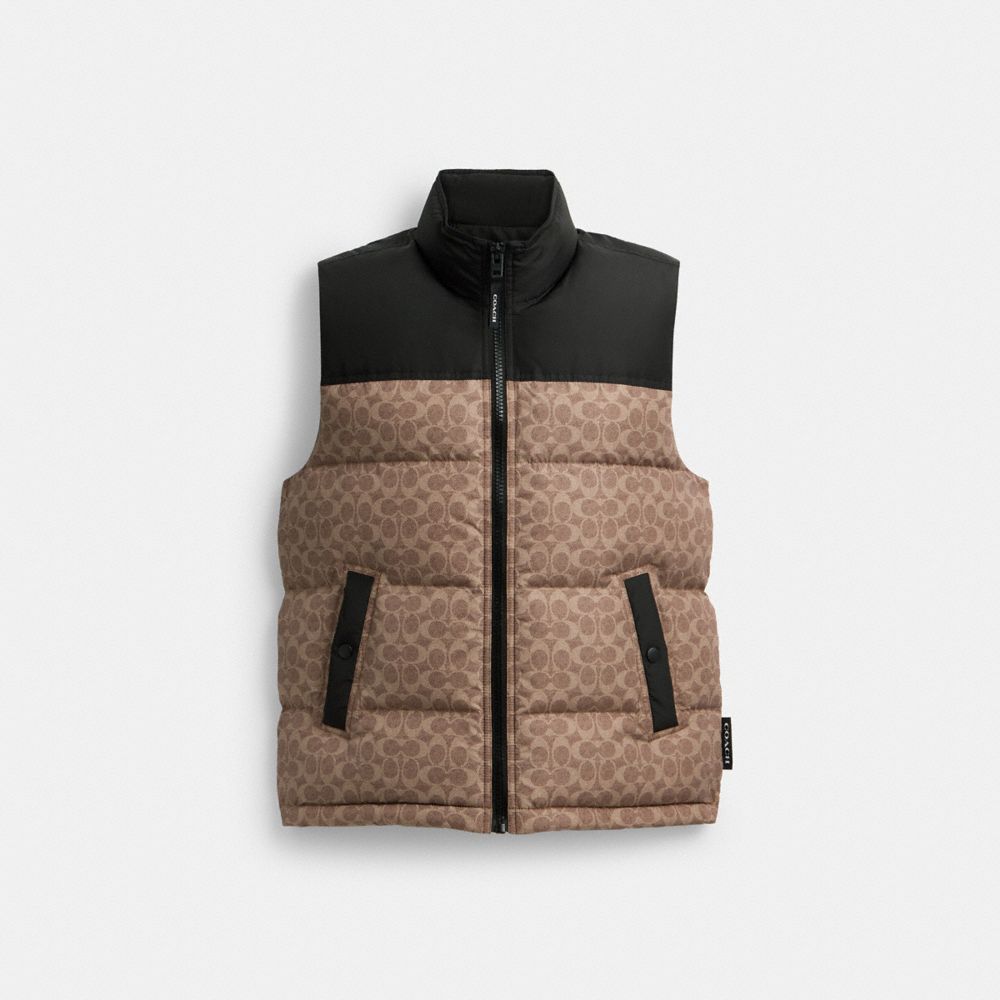 Coach Signature Down Vest In Recycled Polyester Tan Signature