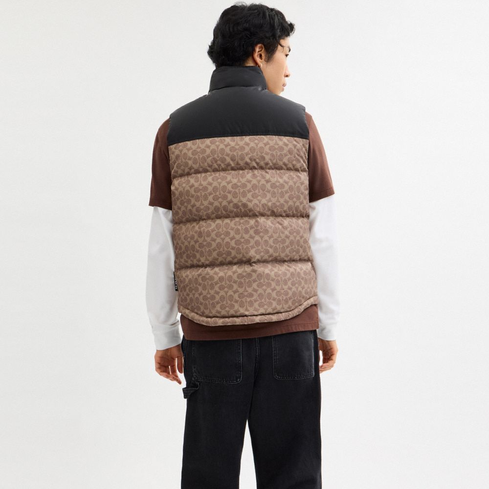 Coach Signature Down Vest In Recycled Polyester Tan Signature