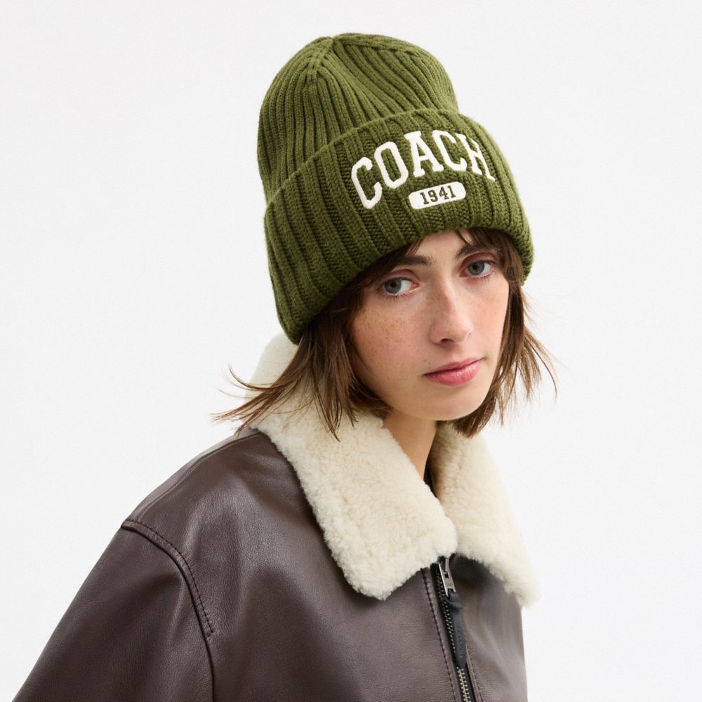Coach Coach 1941 Embroidered Knit Beanie Olive