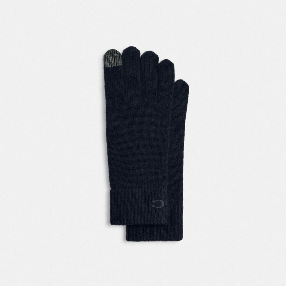 Coach Knit Tech Gloves Navy