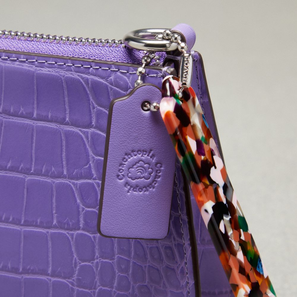 Coach Small Wavy Shoulder Bag In Croc Embossed Coachtopia Leather Iris