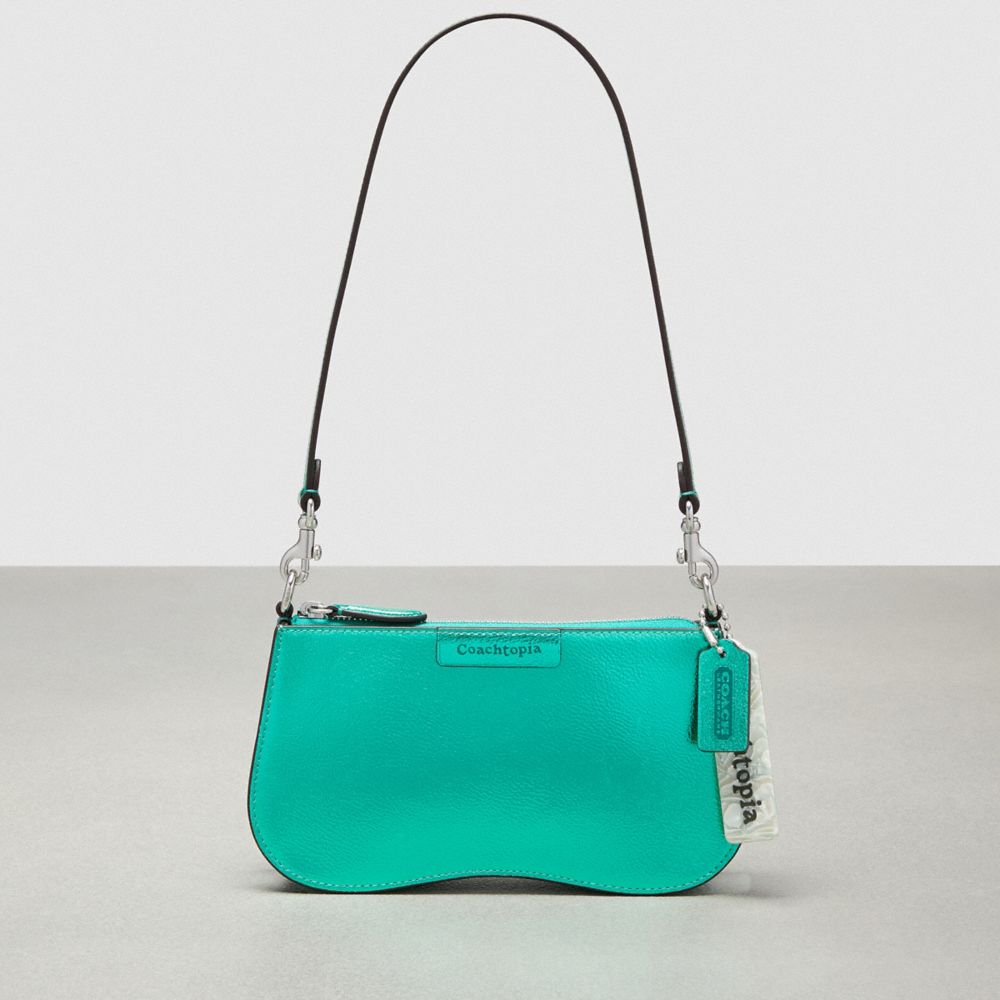 Coach Small Wavy Shoulder Bag In Metallic Coachtopia Leather Green Metallic