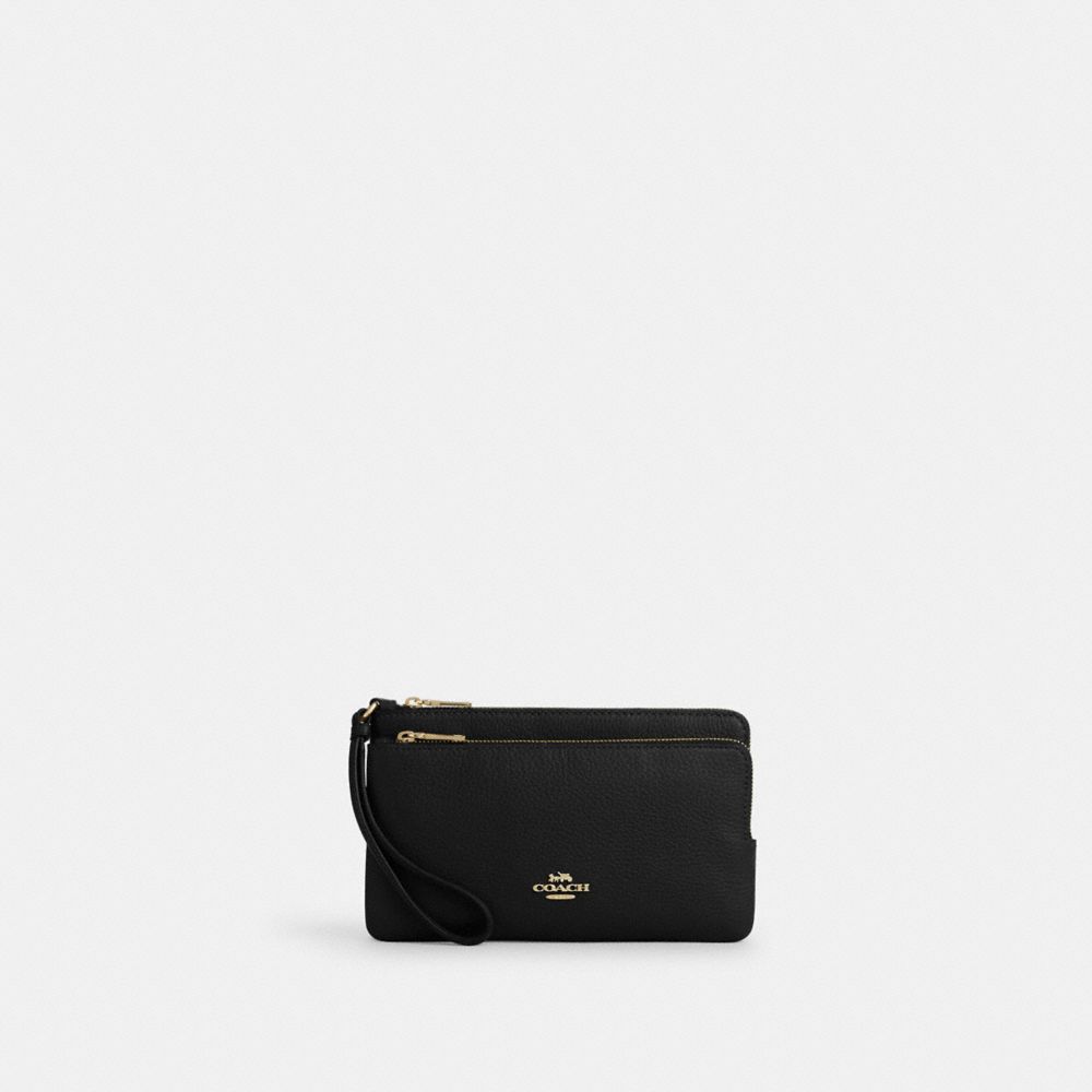 Coach Double Zip Wallet Gold Black