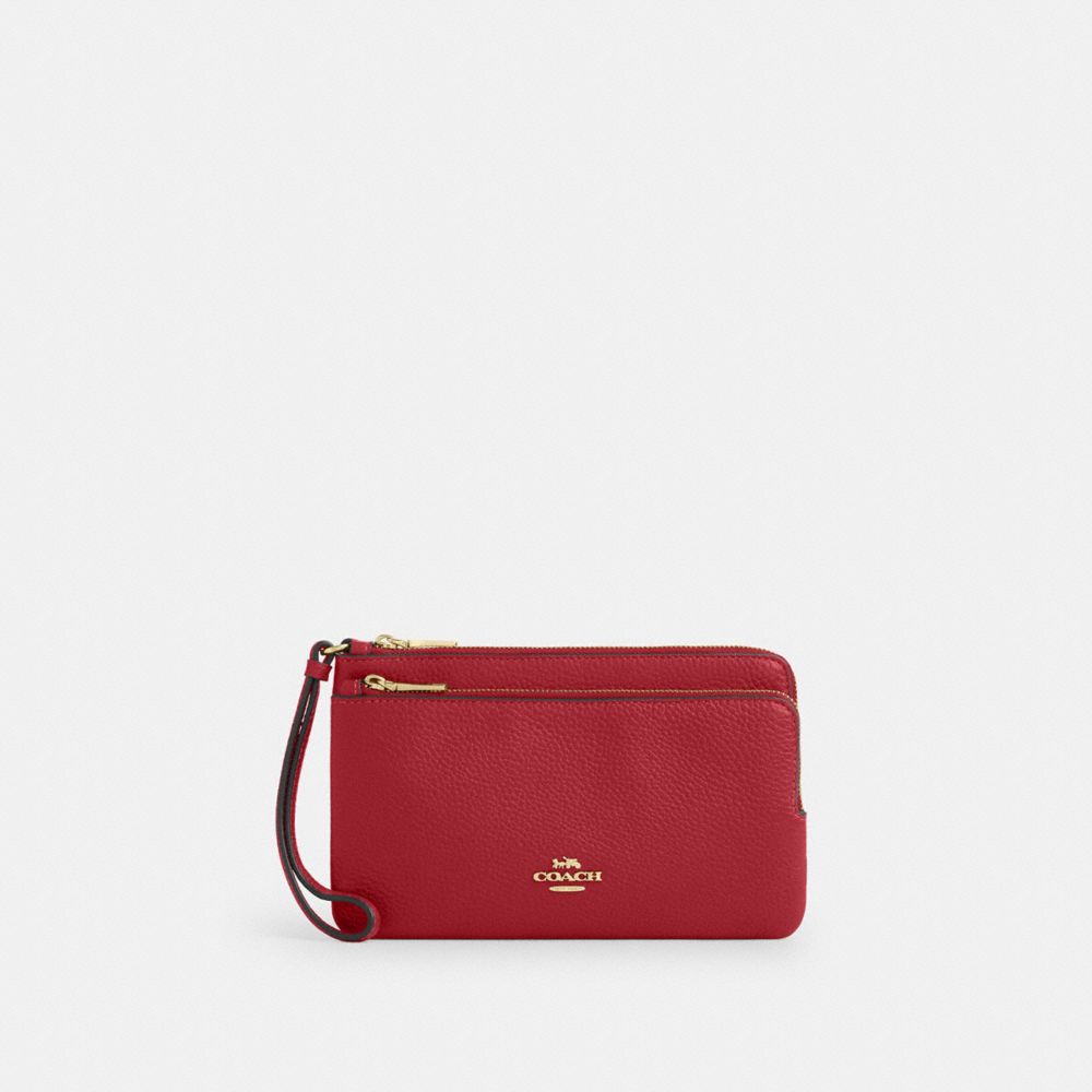 Coach Double Zip Wallet Gold True Red