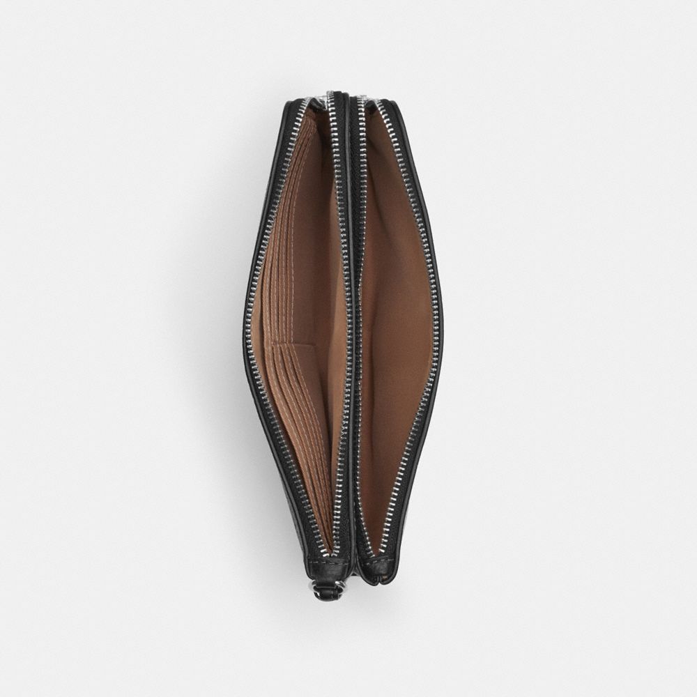 Coach Double Zip Wallet Silver Chalk Black Multi