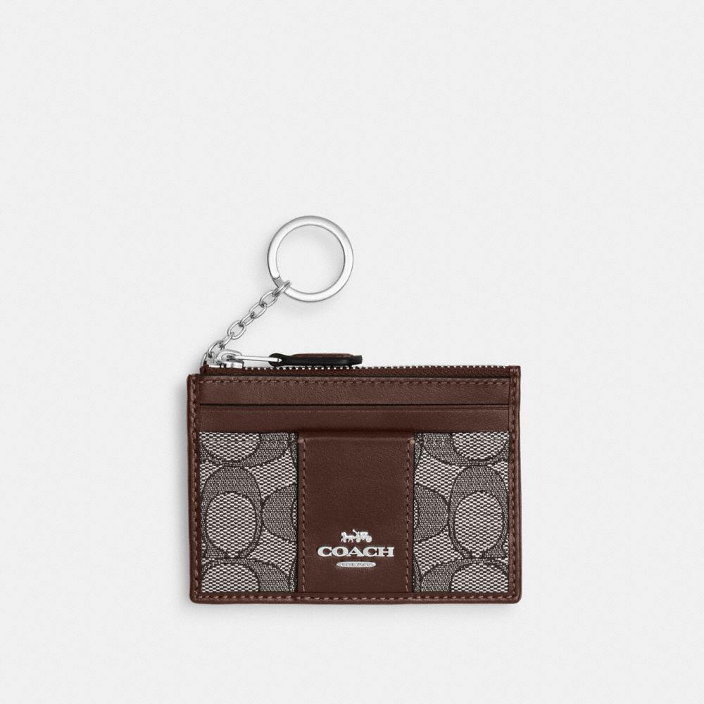 Coach Mini Skinny Id Case In Signature Jacquard Silver