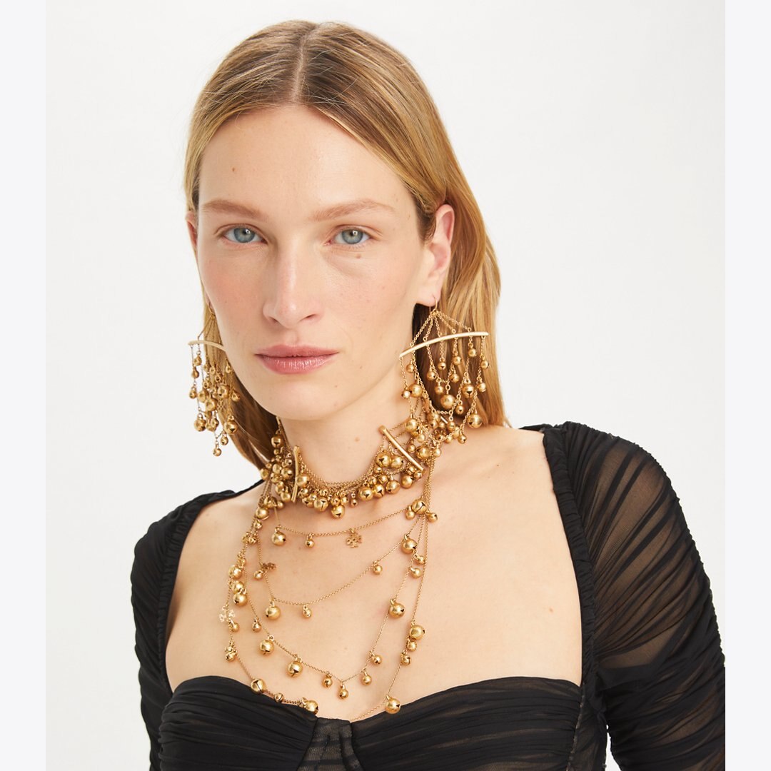 Tory Burch Curiosity Bell Earrings Antique Light Brass