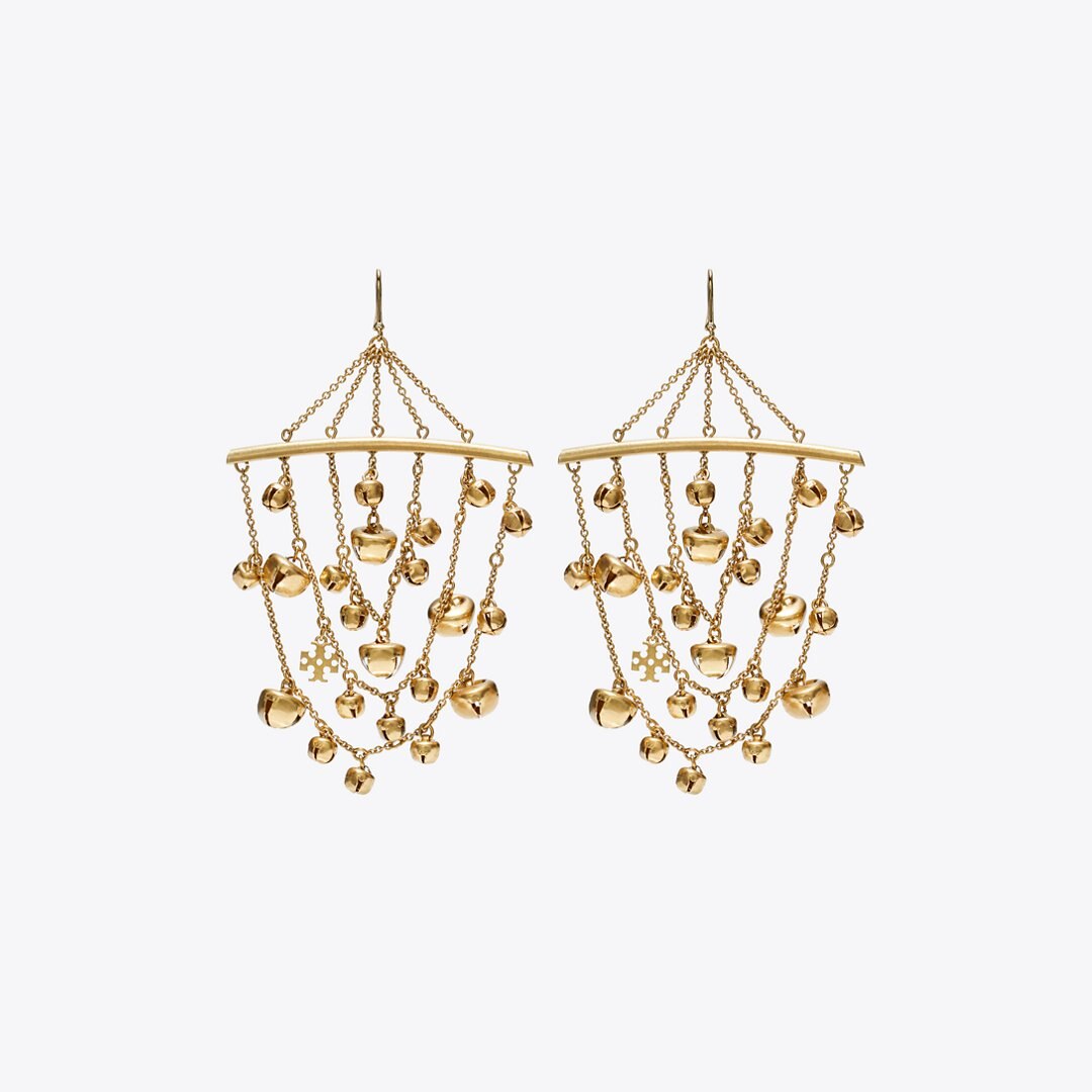 Tory Burch Curiosity Bell Earrings Antique Light Brass