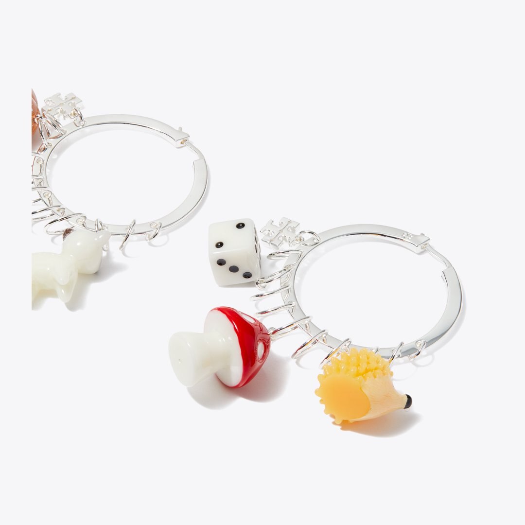 Tory Burch Curiosity Charm Hoop Earrings Light Silver / Multi