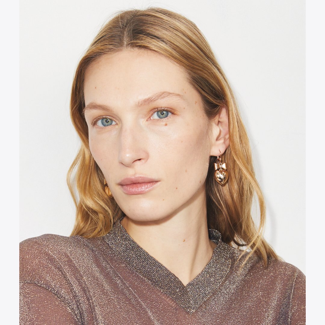 Tory Burch Curiosity Heart and Bow Earrings Tory Gold