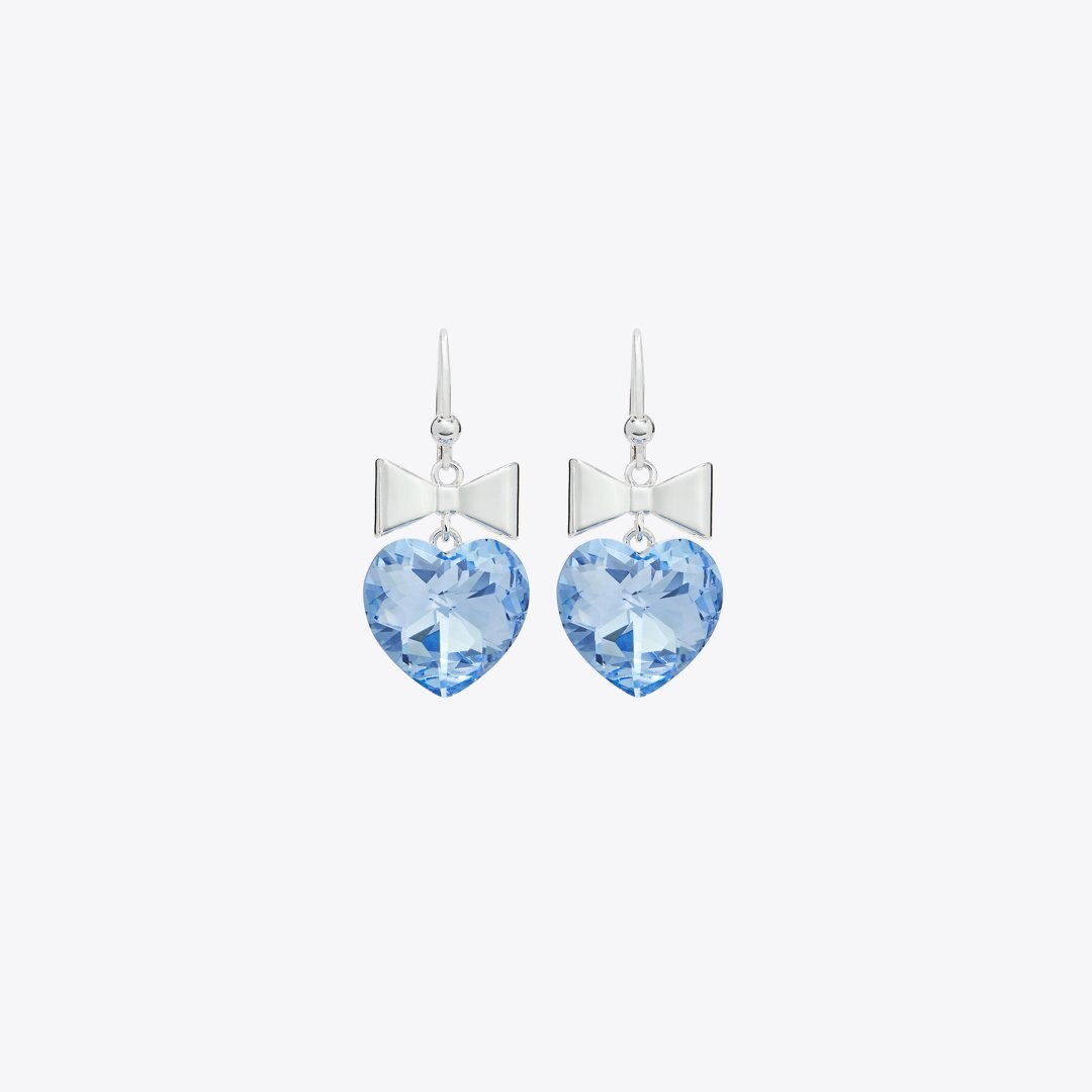 Tory Burch Curiosity Heart and Bow Earrings Light Silver / Blue