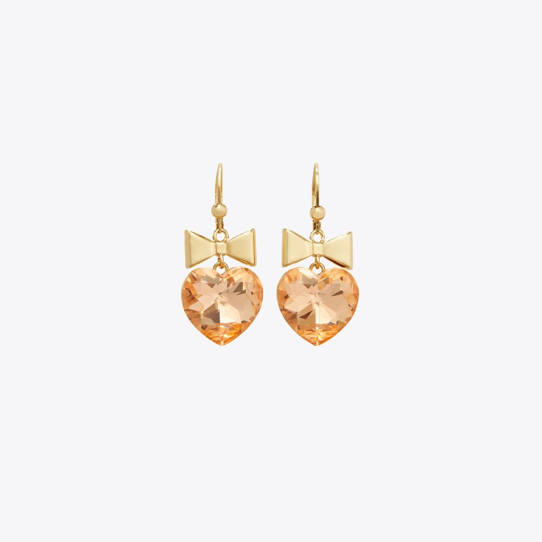 Tory Burch Curiosity Heart and Bow Earrings Tory Gold / Papaya Pink
