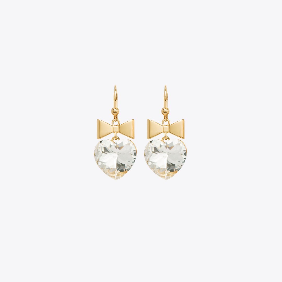 Tory Burch Curiosity Heart and Bow Earrings Tory Gold / Crystal