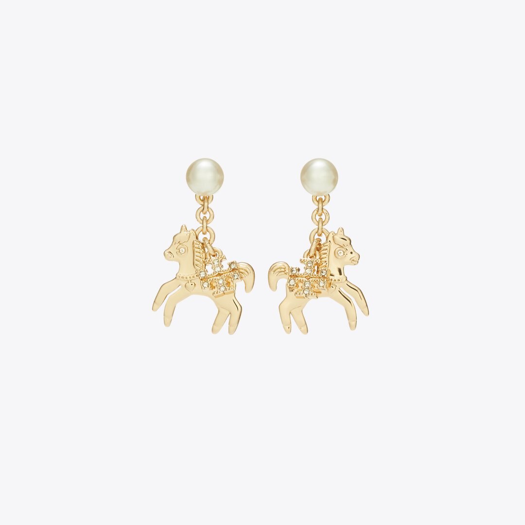 Tory Burch Curiosity Horse Charm Earrings Tory Gold / Pearl