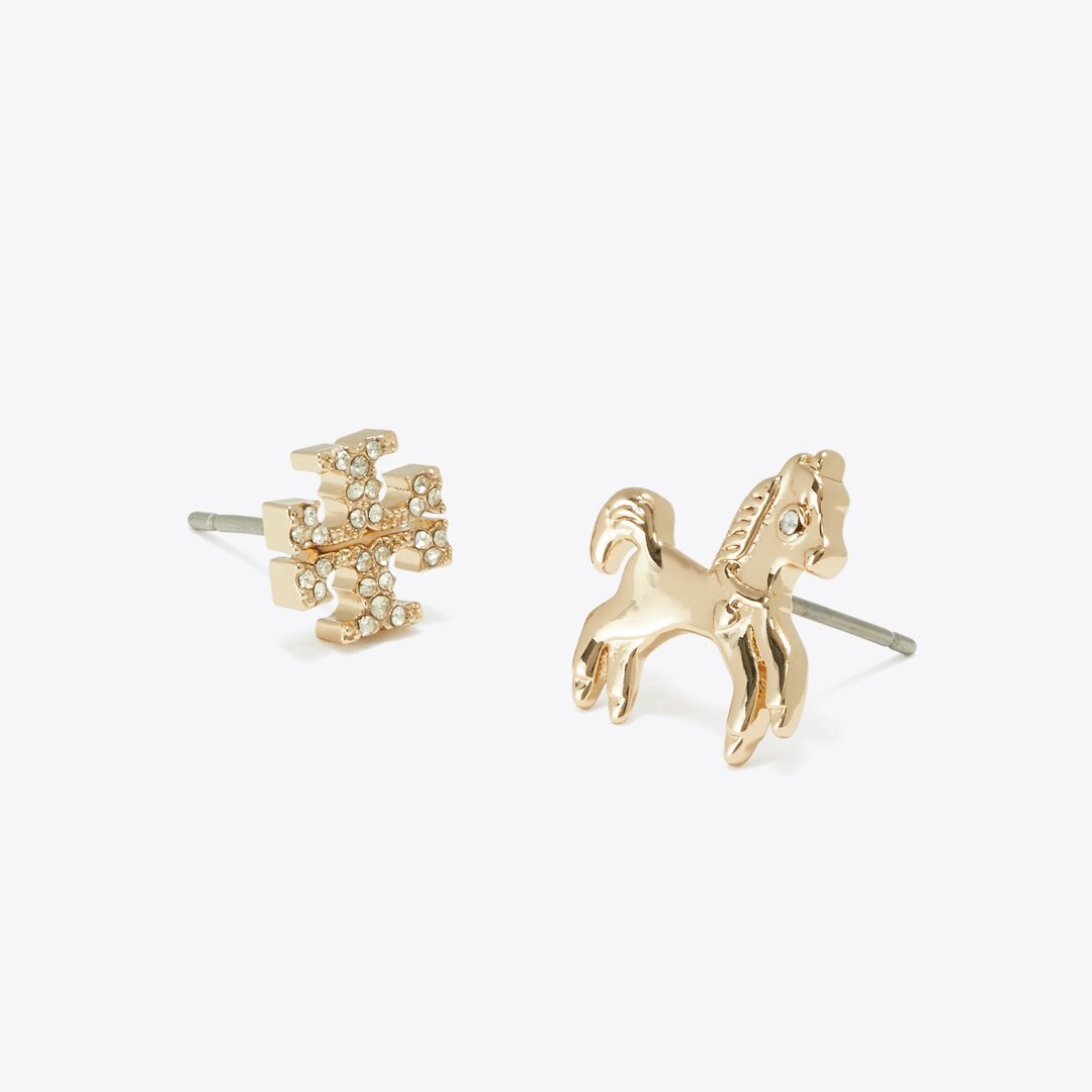 Tory Burch Curiosity Horse Stud Earring Set Tory Gold / Crystal / Pearl