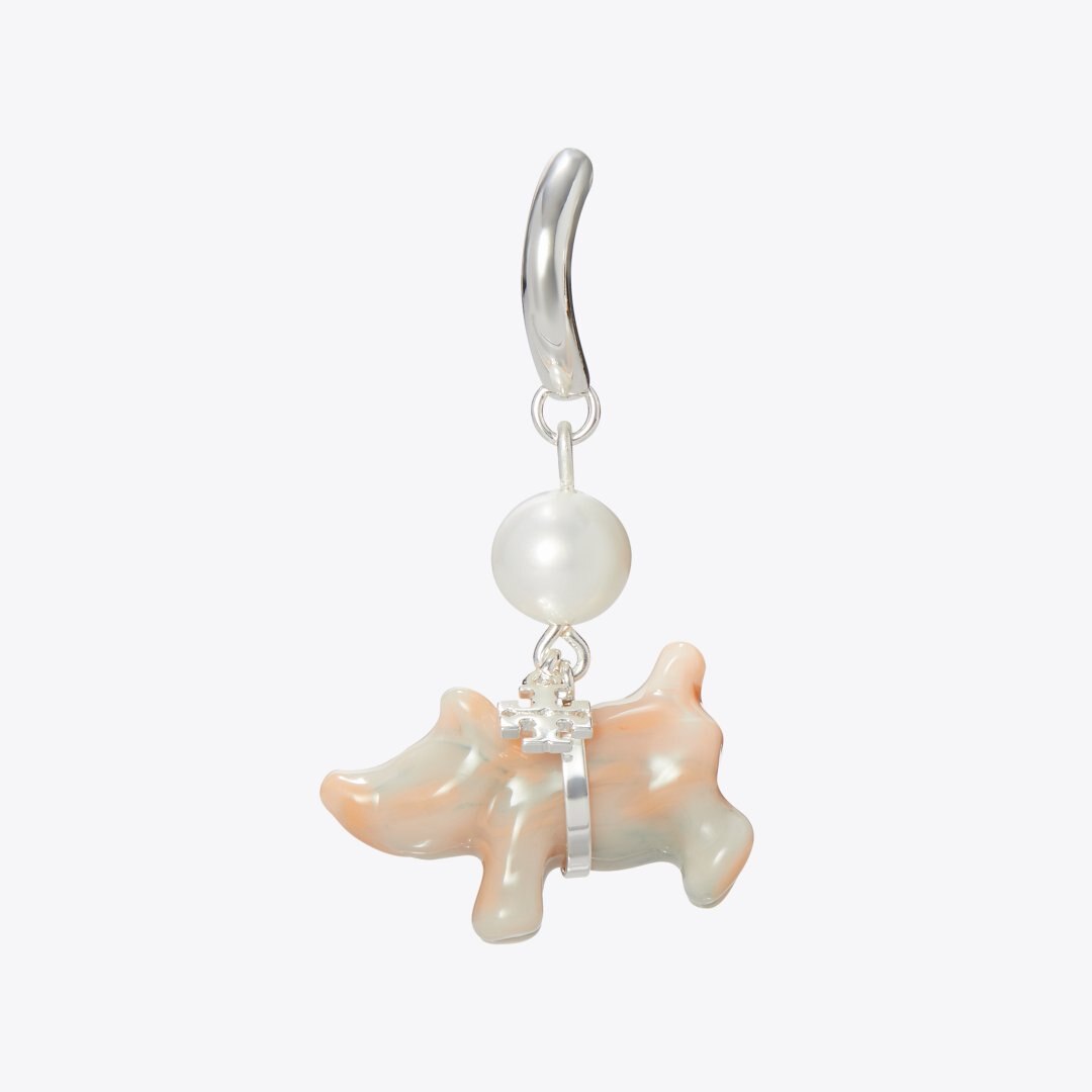Tory Burch Curiosity Piggie Earrings Light Silver / Pink / Pearl