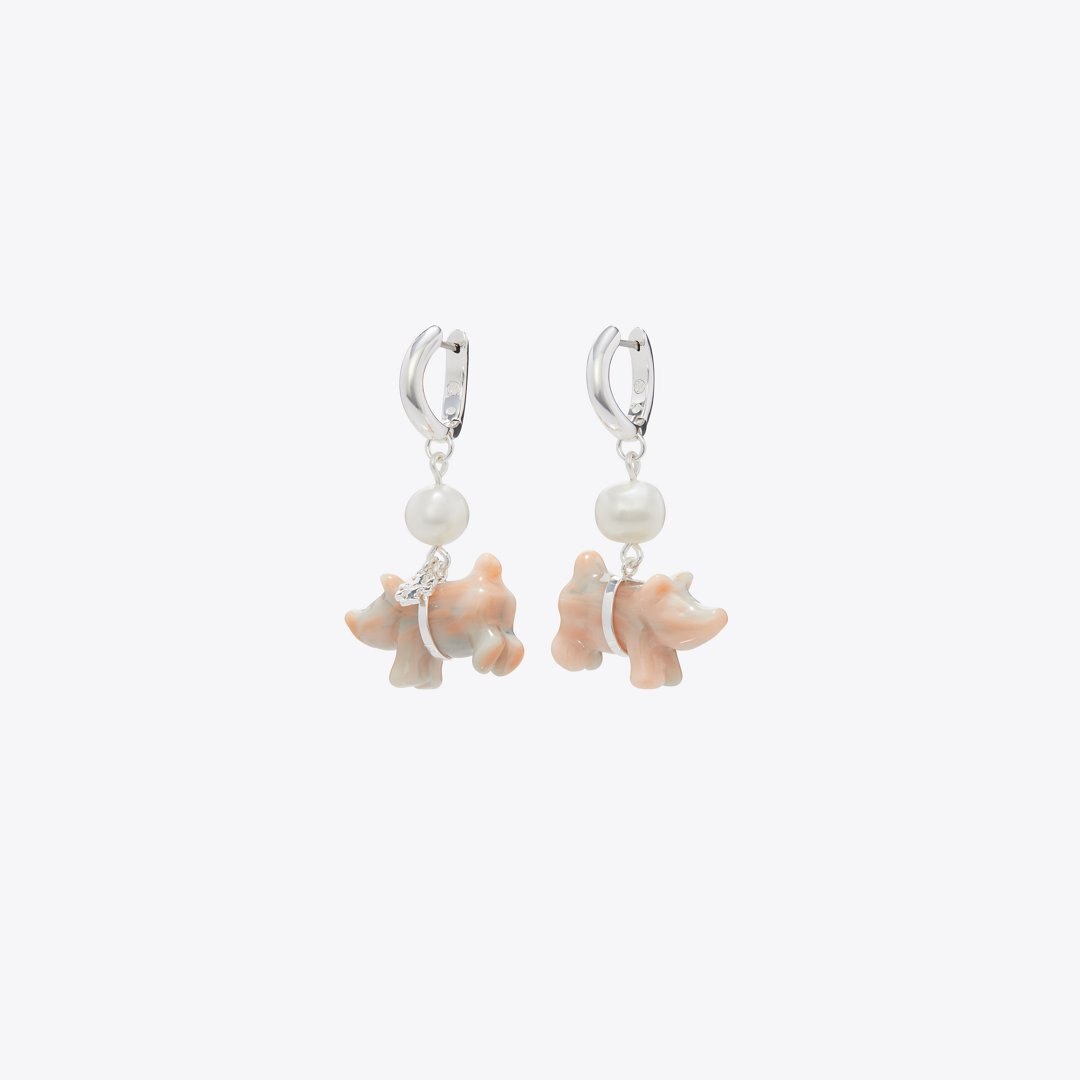 Tory Burch Curiosity Piggie Earrings Light Silver / Pink / Pearl