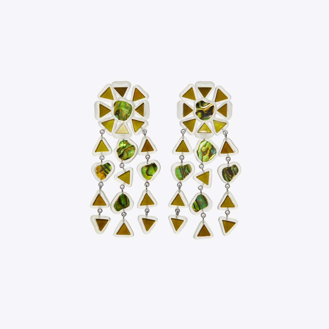 Tory Burch Curiosity Resin Chandelier Earrings Green