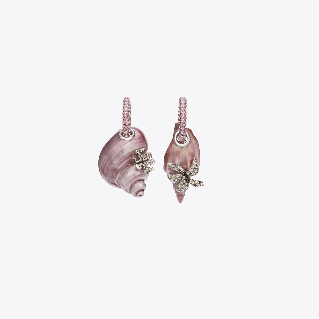 Tory Burch Curiosity Shell Hoop Earrings Purple