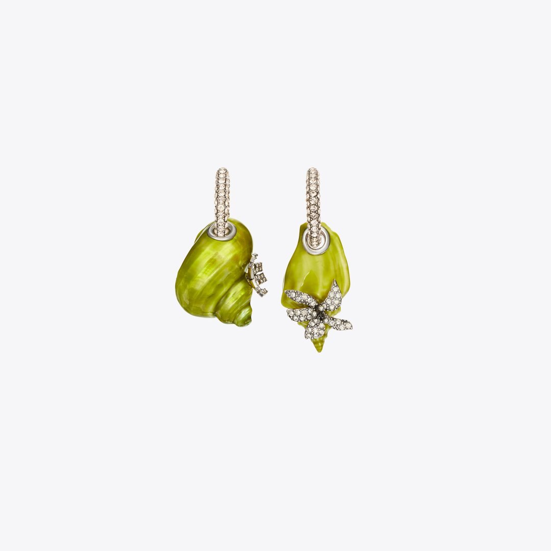 Tory Burch Curiosity Shell Hoop Earrings Yellow