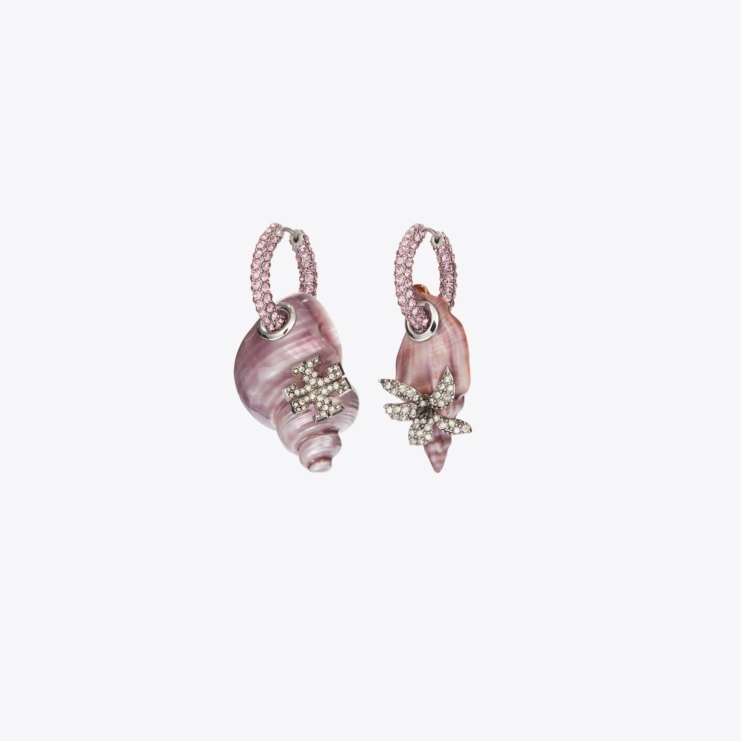 Tory Burch Curiosity Shell Hoop Earrings Purple