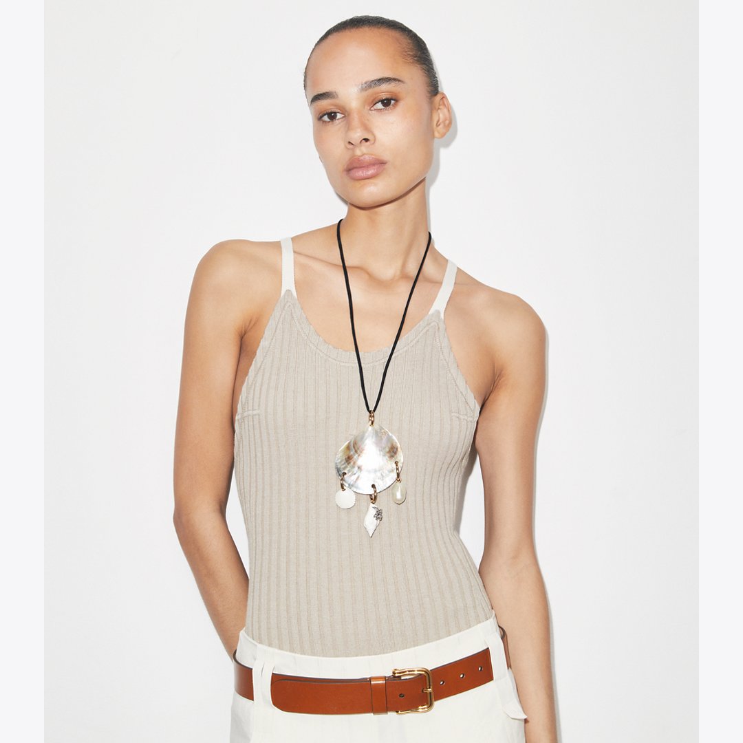 Tory Burch Curiosity Shell Pendant Necklace Black / Ivory