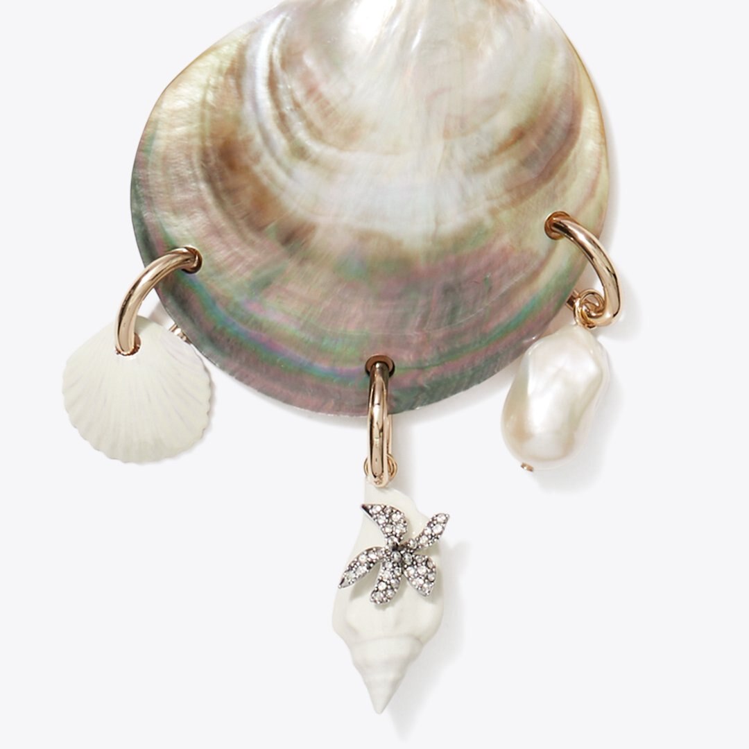 Tory Burch Curiosity Shell Pendant Necklace Black / Ivory