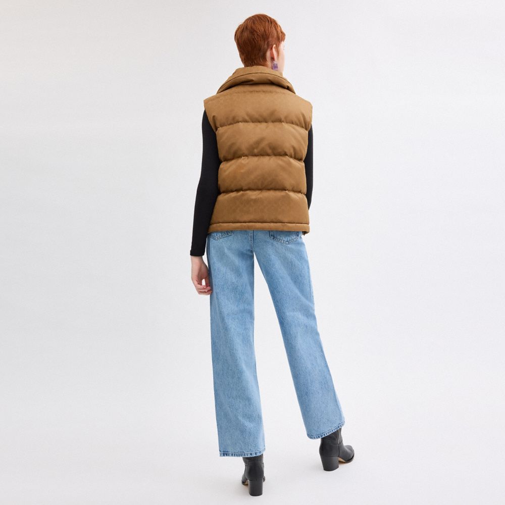 Coach Signature Jacquard Puffer Vest In Recycled Polyamide Chai
