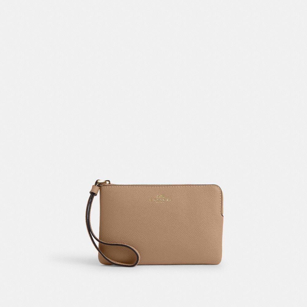 Coach Corner Zip Wristlet Gold Taupe
