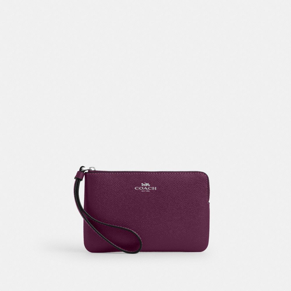 Coach Corner Zip Wristlet Silver