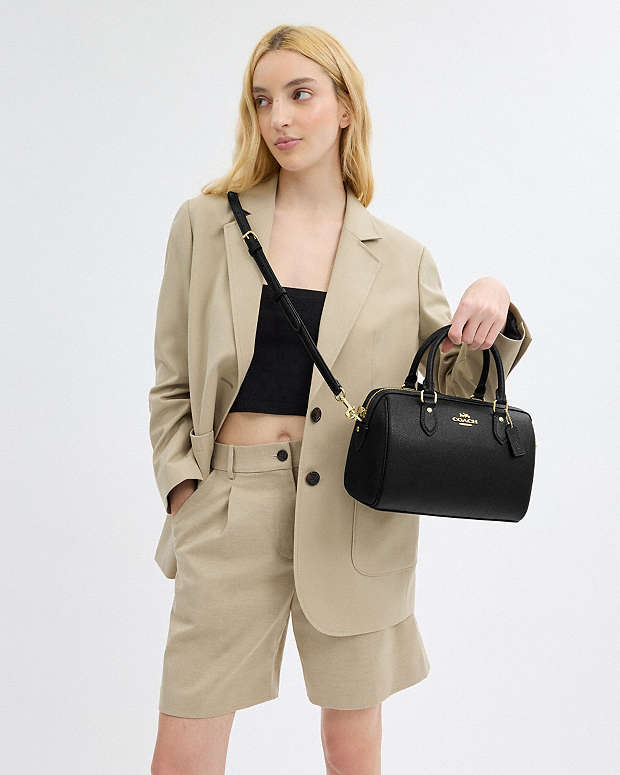 Rowan Satchel Bag Crossgrain Leather-Gold-Black Crossgrain Leather-Gold-Black