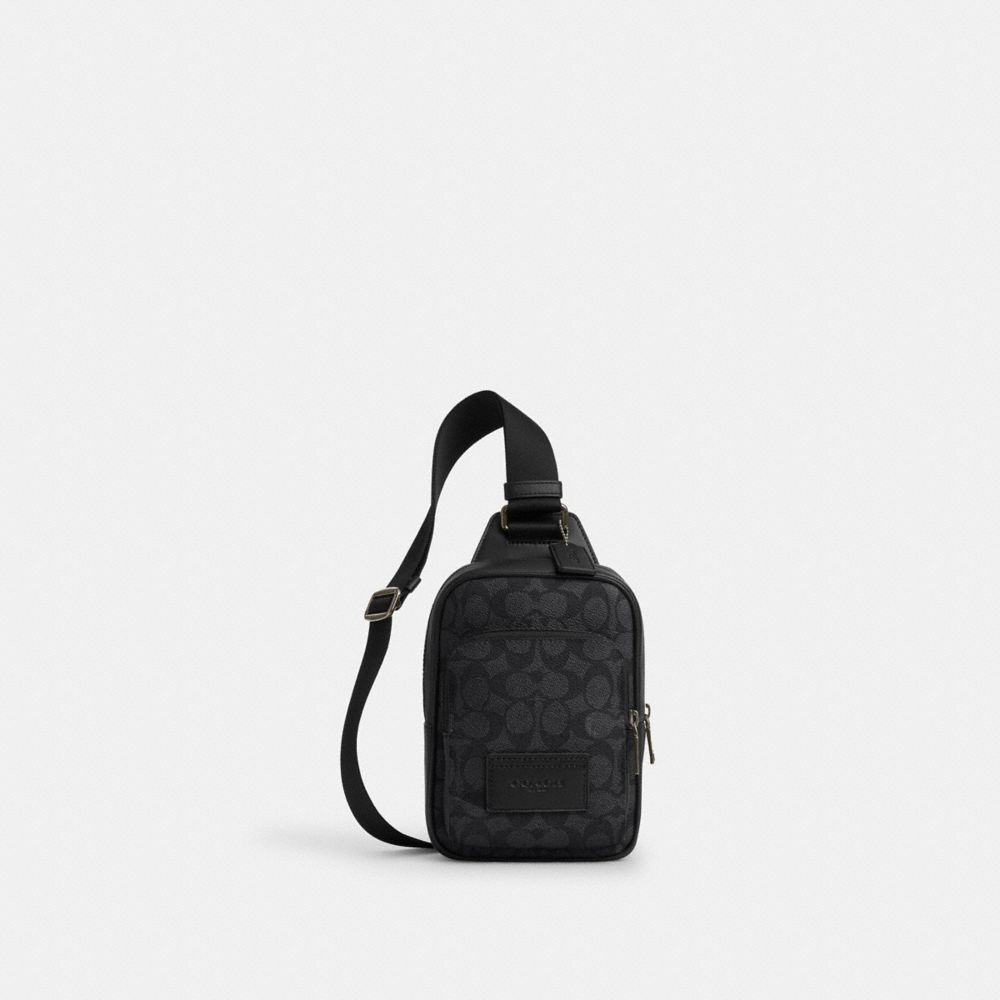 Coach Racer Sling Pack In Signature Canvas Gunmetal Charcoal Black