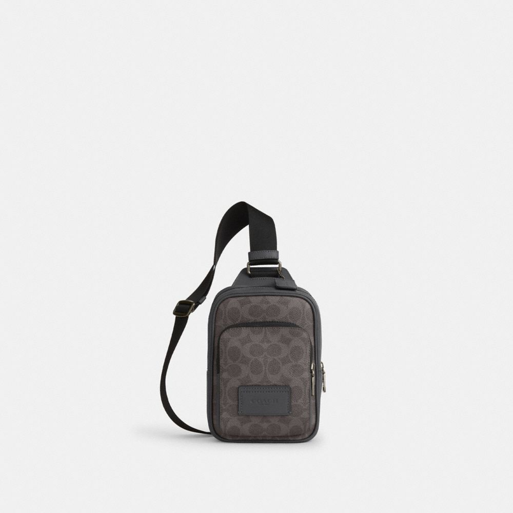 Coach Racer Sling Pack In Signature Canvas Gunmetal Grey Charcoal