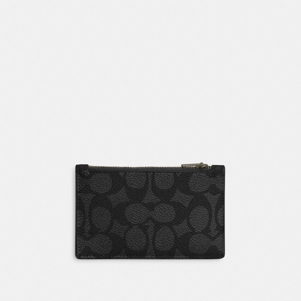 Coach Zip Card Case In Signature Canvas Gunmetal/Charcoal/Black