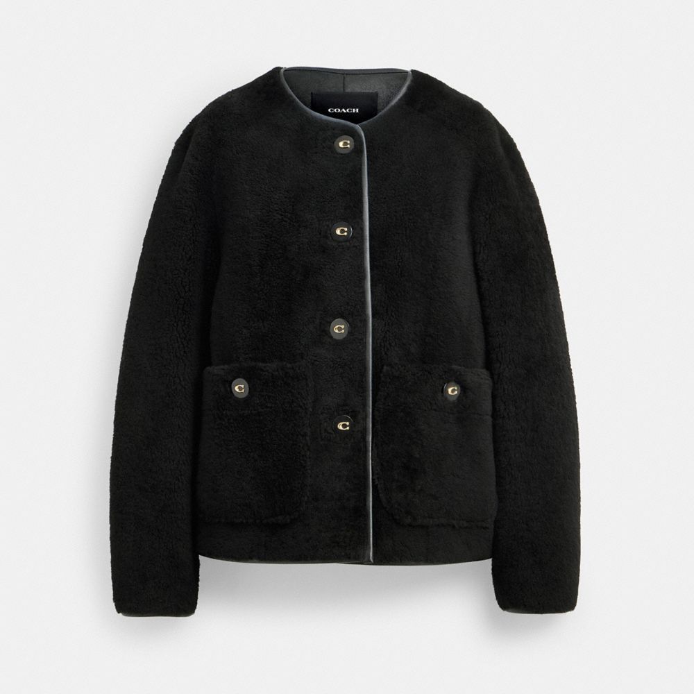 Coach Fluffy Shearling Coat Black