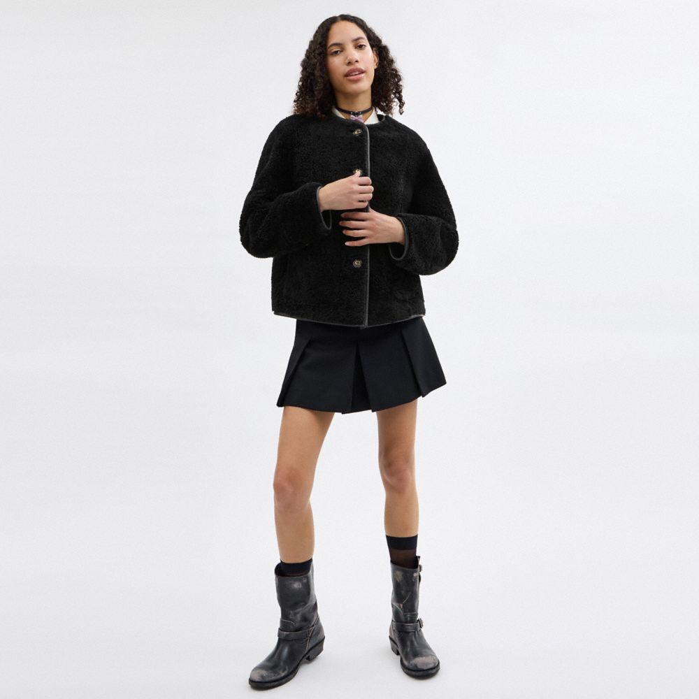 Coach Fluffy Shearling Coat Black