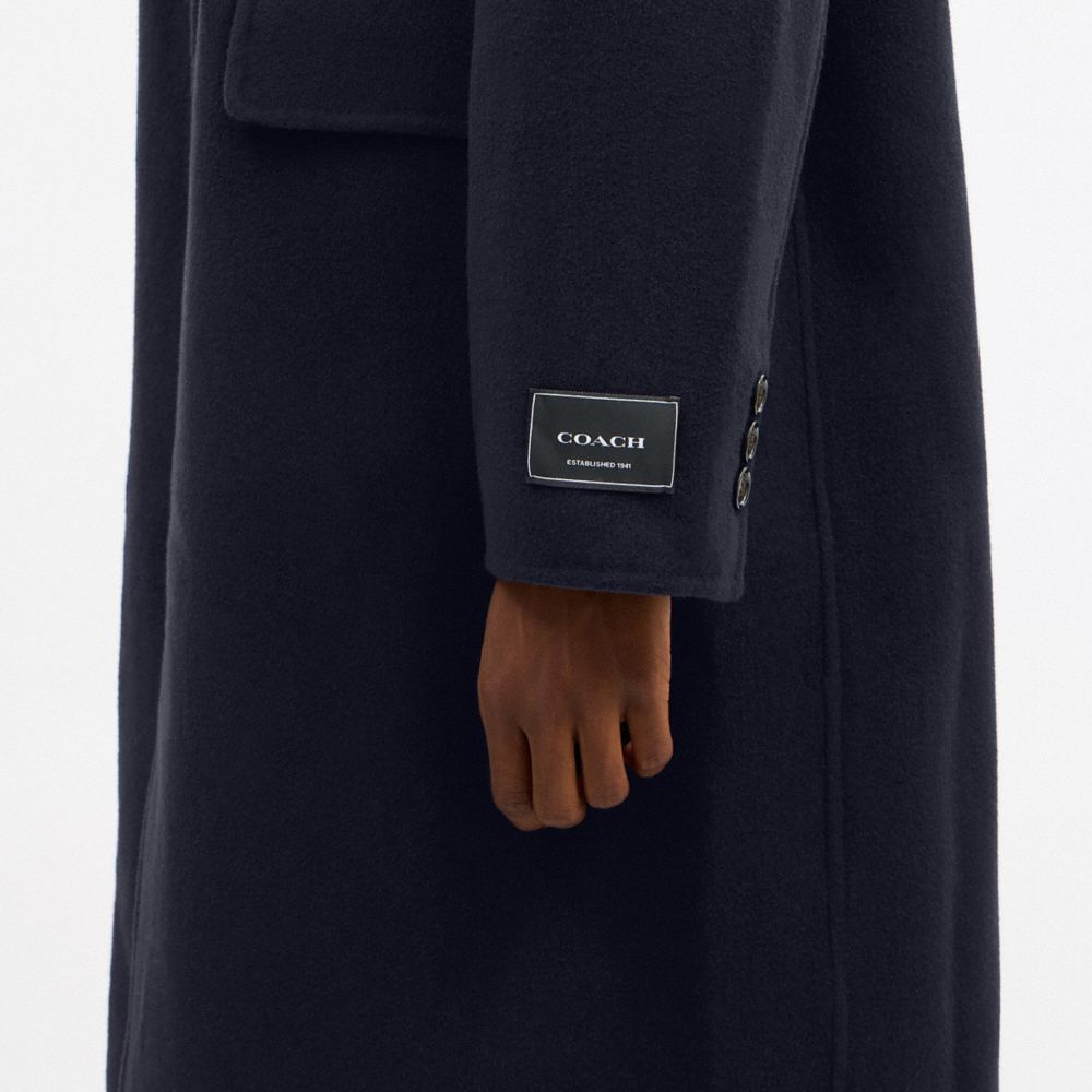 Coach Double Faced Wool Coat Navy Blue