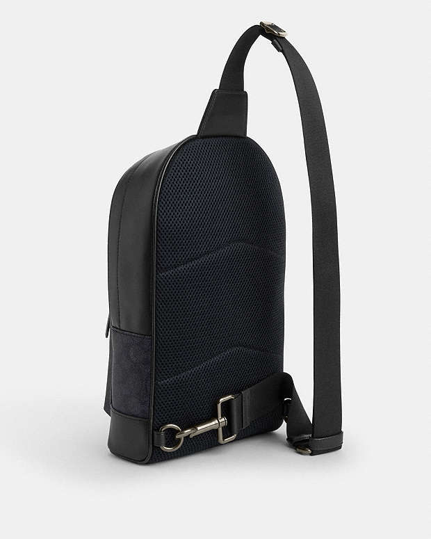 West Pack In Signature Canvas With Varsity Stripe Signature Canvas-Gunmetal-Charcoal-Denim-Chalk Signature Canvas-Gunmetal-Charcoal-Denim-Chalk