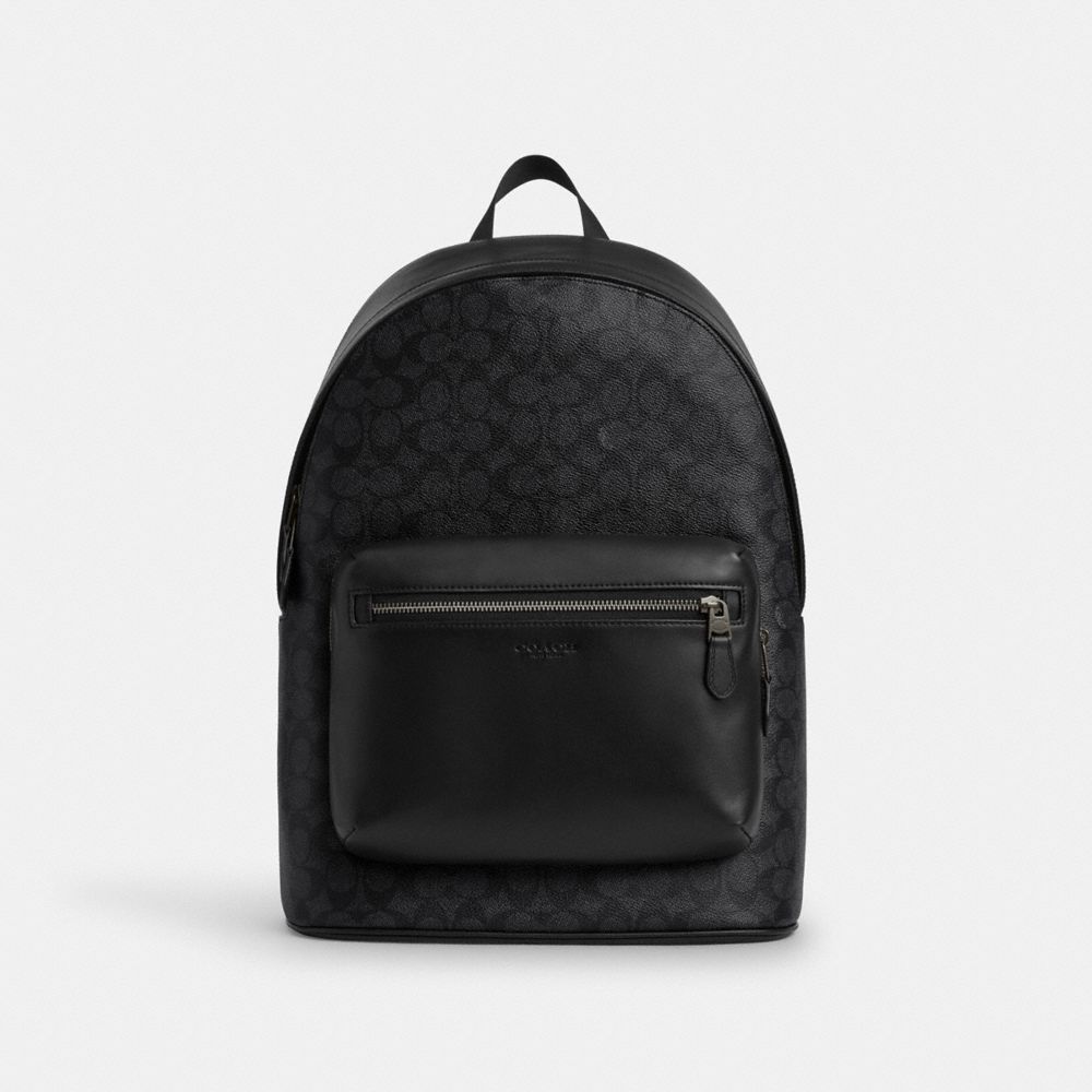 Coach West Backpack In Signature Canvas Gunmetal Charcoal Black