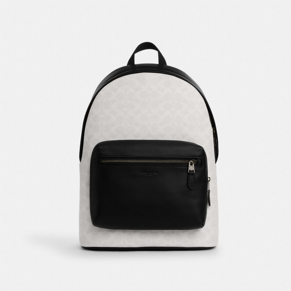 Coach West Backpack In Signature Canvas Gunmetal Chalk Black
