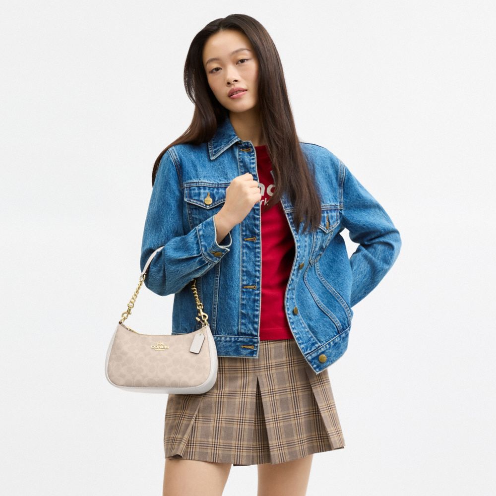 Coach Teri Shoulder Bag In Signature Canvas Gold Sand Chalk